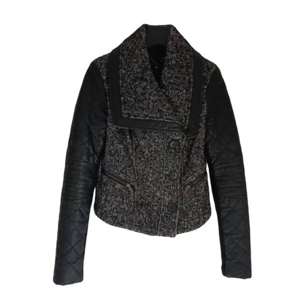 BCBG MAX AZRIA Wool Tweed & Genuine Leather Jacket – Size XS - Picture 3 of 11